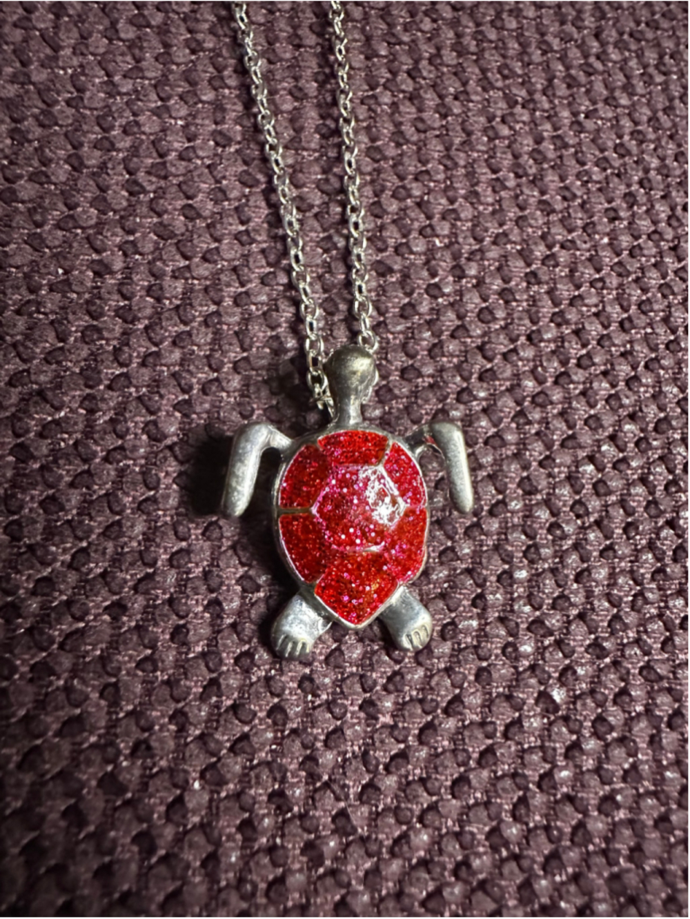 Silver and Red Turtle Necklace - Picture 2 of 4